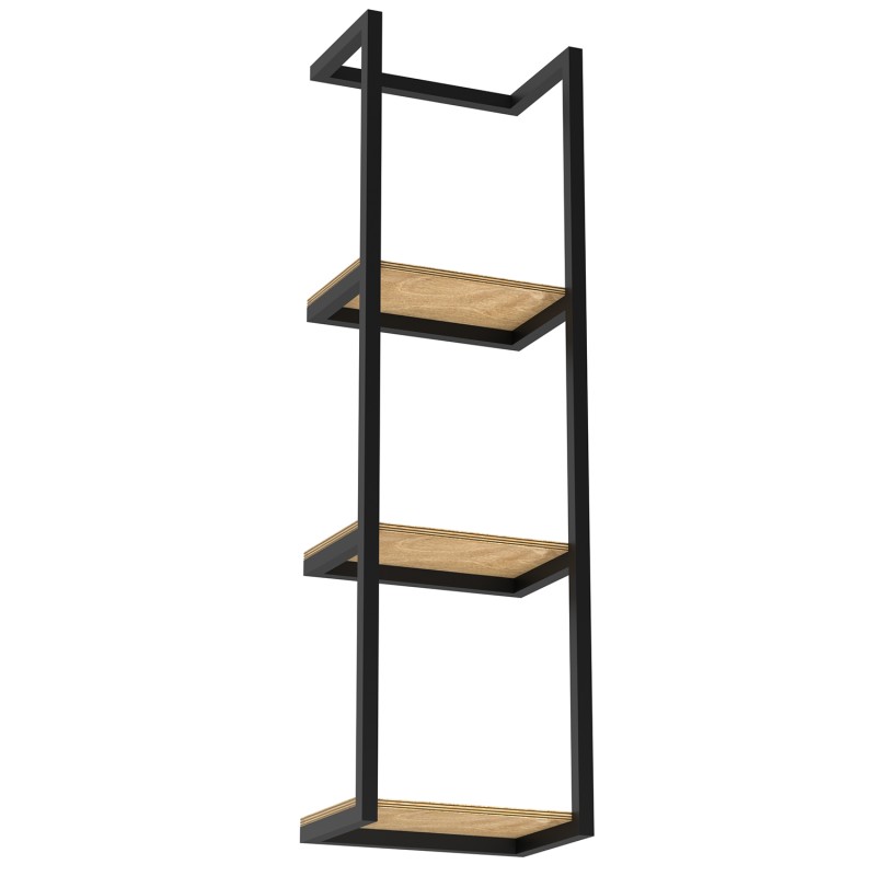 wall rolled towels hanger with wooden shelfs, vertical 78 cm, black 9030