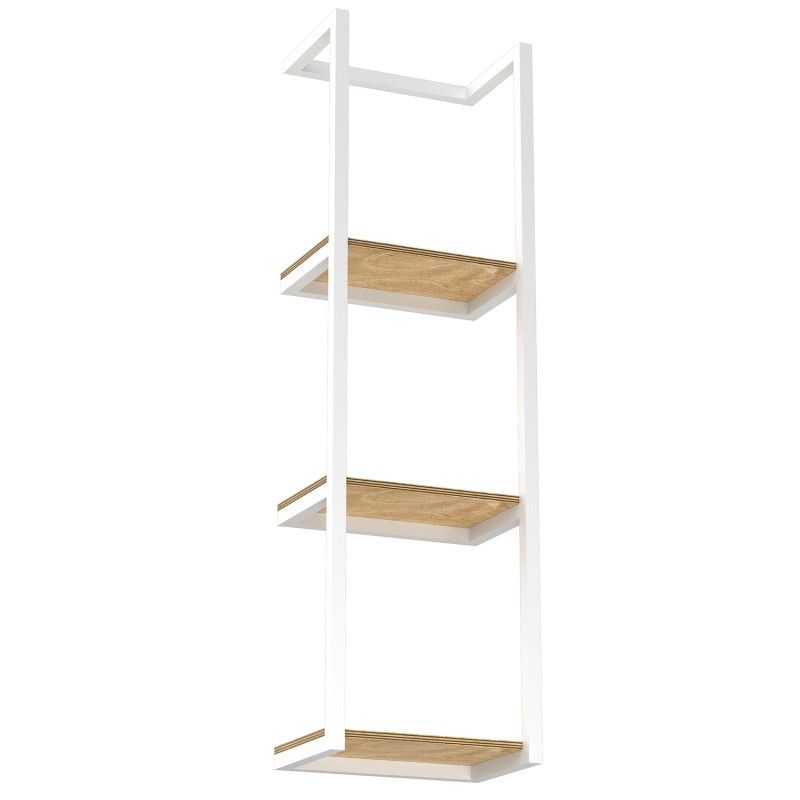 wall rolled towels hanger with wooden shelfs, vertical 78 cm, white 9031