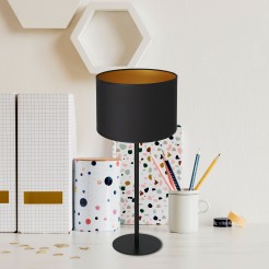 lampka gab.  H 58 black, cylinder shade dia 250, h 170 black/gold 1 3497