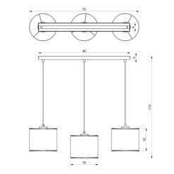 żyrandol  listwa, black, cylinder shade dia 180, h 150 black 3 5239