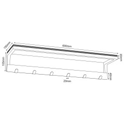 wall towel hanger 60 cm with plywood shelf - multiple - 6 rack, white 9863