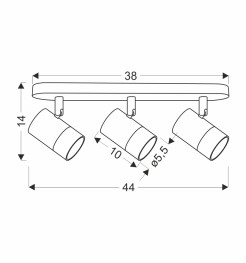 TOBI LAMPA SUFITOWA LISTWA CZARNY 3X15W GU10 KLOSZ CZARNY+ZŁOTY 93-27436