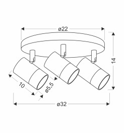 TOBI LAMPA SUFITOWA PLAFON CZARNY 3X15W GU10 KLOSZ CZARNY+ZŁOTY 98-27443