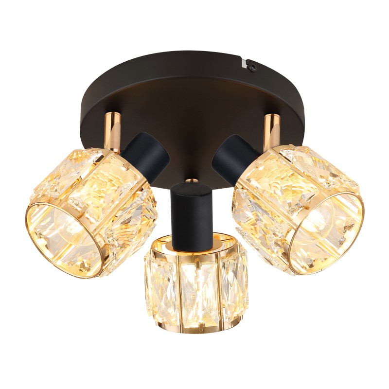 Dubai lampa sufitowa plafon czarny 3x40W E14 klosz różowy złoty kryszt transp 98-30214