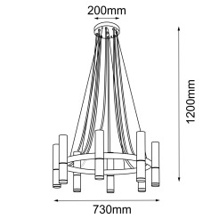 Lampa wisząca Kavos 8 - Mosiądz polerowany-czarna (730 mm) 8372 Antigo