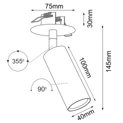 Lampa wpuszczana Ace in 40 - Czarna 3252 Antigo