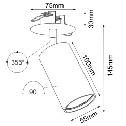 Lampa wpuszczana Ace in 55 - Czarna 3254 Antigo