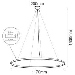 Lampa wisząca Agari 117 - Czarna (1170 mm) 3000K 5340 Antigo