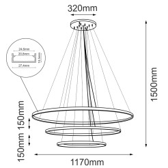 Lampa wisząca Agari Multi 3 117-87-57 - Złota (1170 mm) 3000K 5420 Antigo