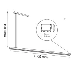 Lampa wisząca Hiate Line - Czarna (1800 mm) 3000K 1856 Antigo